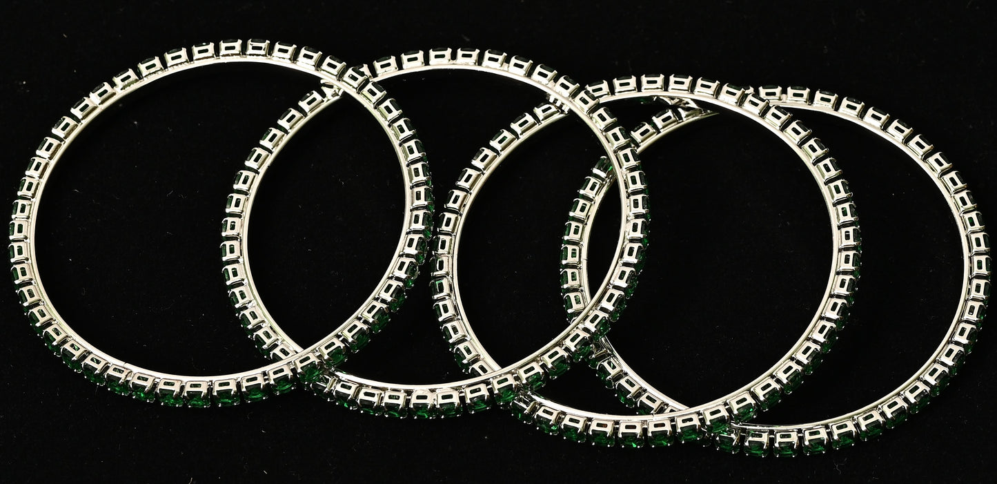Elegant Emerald-Stone Silver Bangles – Set of 4