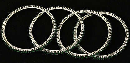 Elegant Emerald-Stone Silver Bangles – Set of 4