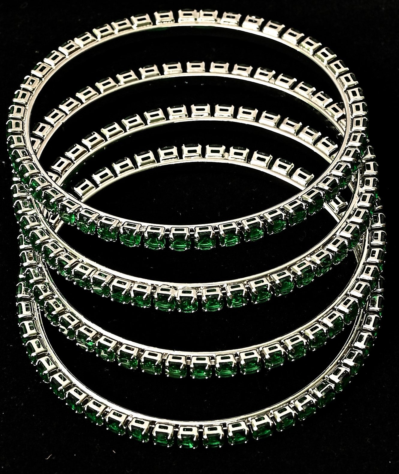 Elegant Emerald-Stone Silver Bangles – Set of 4