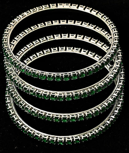 Elegant Emerald-Stone Silver Bangles – Set of 4