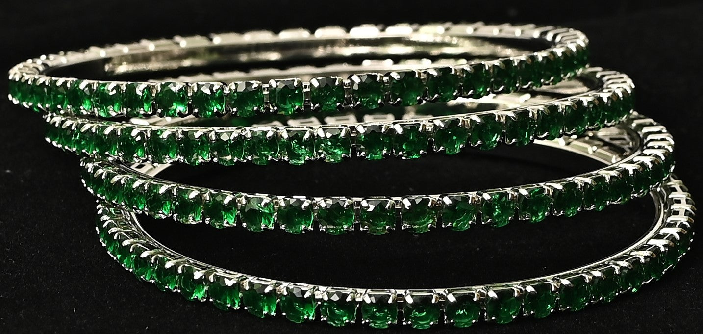 Elegant Emerald-Stone Silver Bangles – Set of 4