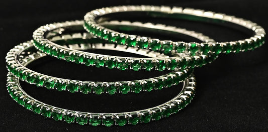 Elegant Emerald-Stone Silver Bangles – Set of 4