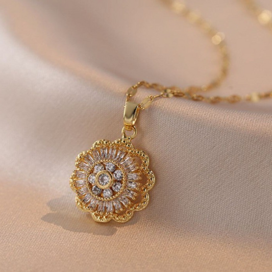 Golden Radiance Floral Pendant Necklace