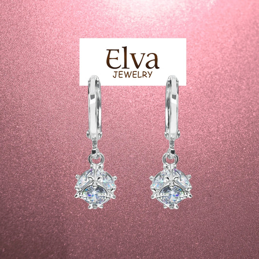 Sparkling Silver Drop Earrings - Elegant Zircon Crystals