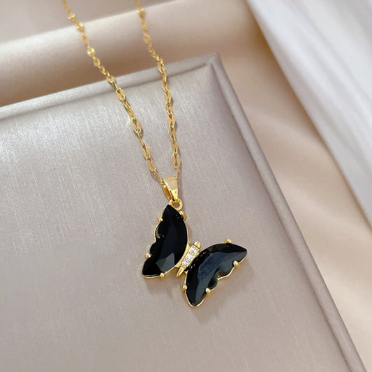 Ethereal Black Butterfly Pendant Necklace