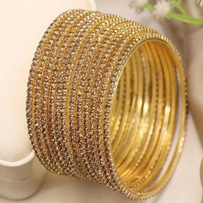 Exquisite Gold-Plated Crystal Bangles – Timeless Elegance Set Of 12