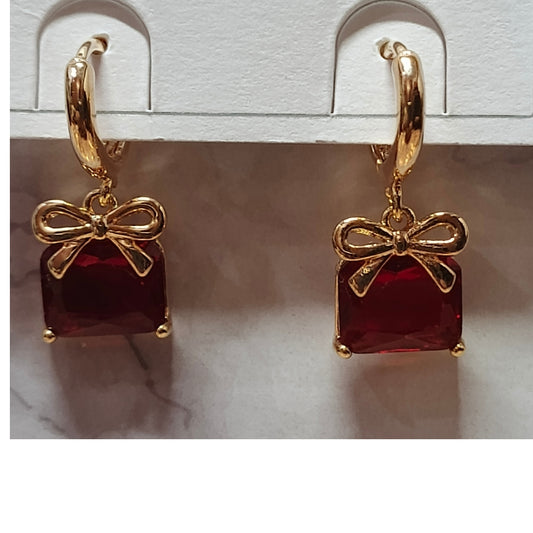 Golden Bow Ruby Charm Earrings – Elegant Gift-Inspired Design