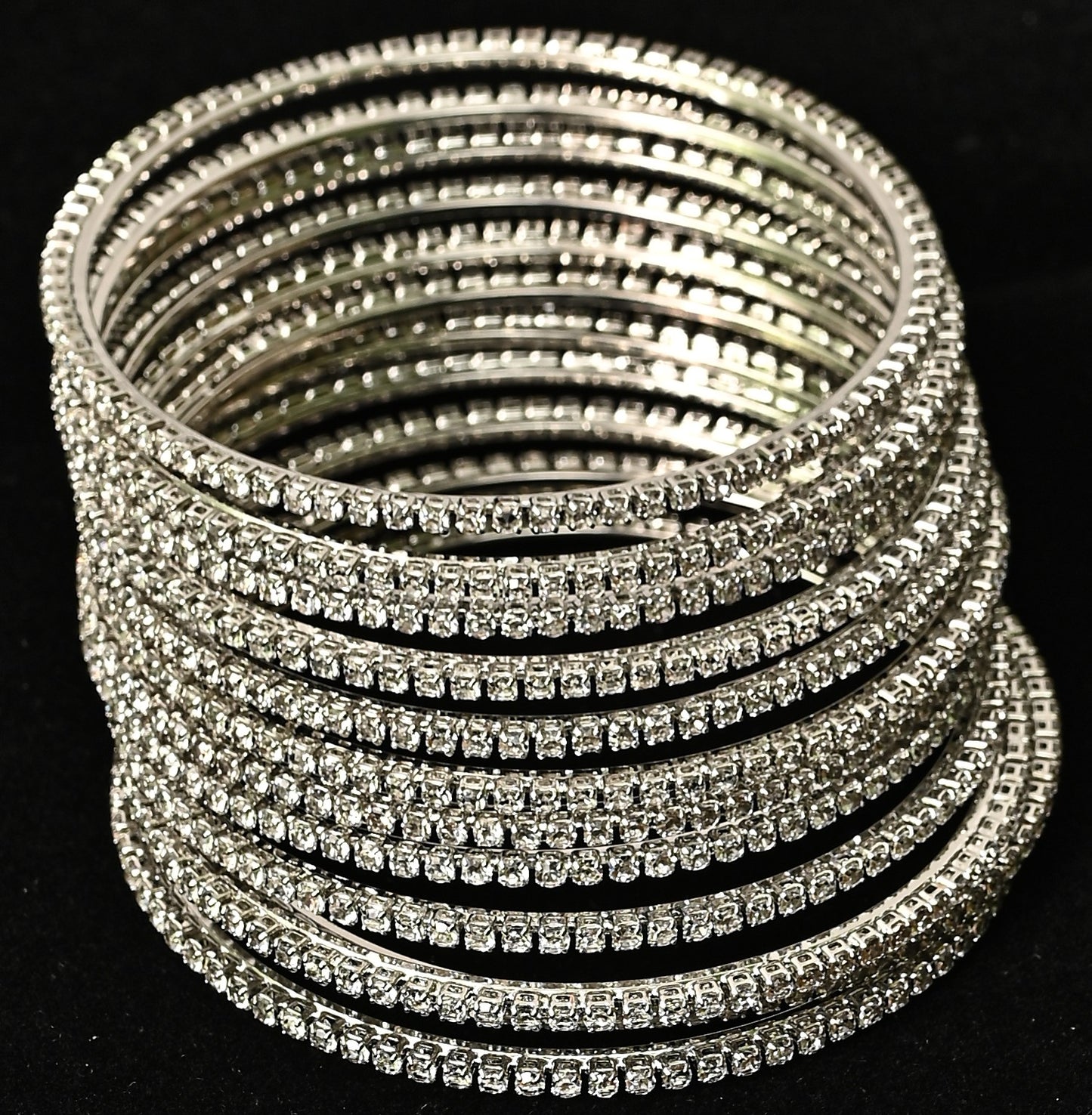 Elegant Silver Rhinestone Bangle Set – Sparkle with Sophistication