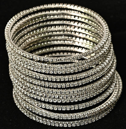 Elegant Silver Rhinestone Bangle Set – Sparkle with Sophistication