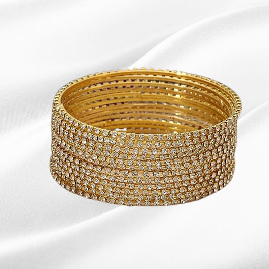 Exquisite Gold-Plated Crystal Bangles – Timeless Elegance Set Of 12