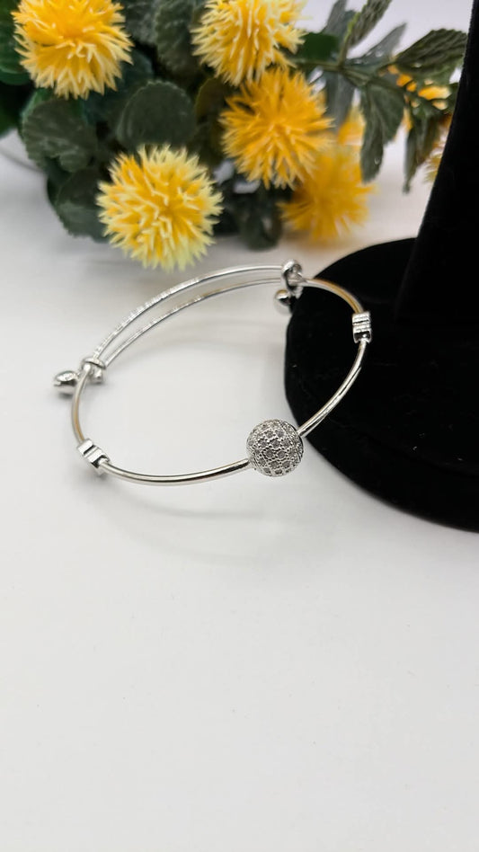 Luxe Charm Adjustable Silver Bangle